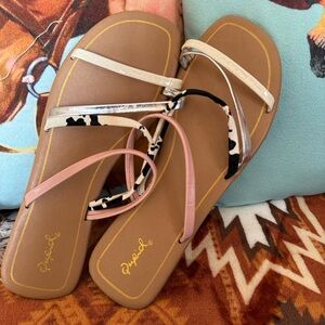Qupid Blush and Animal Print Sandals